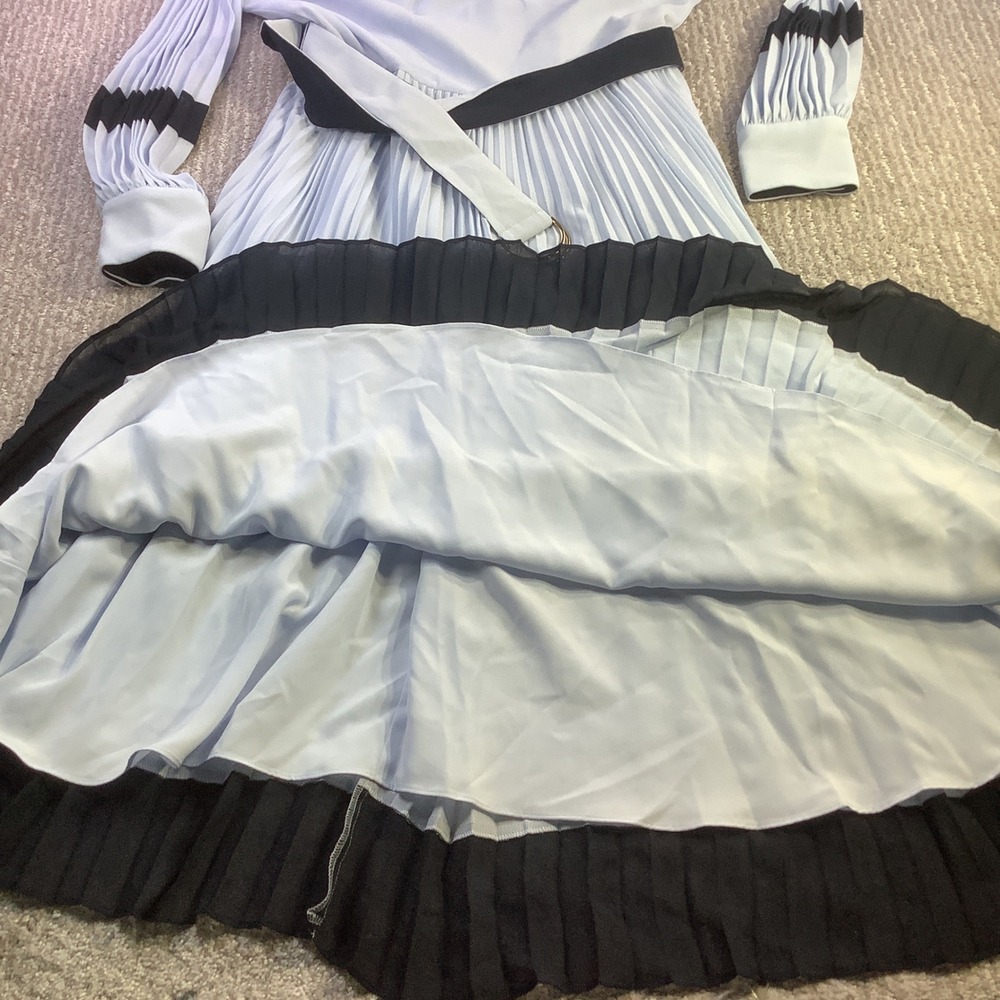 Reiss Tori Color Block Pleated Midi Dress Blue Navy Long Sleeve Belted US 8 NWT‎ - Picture 12 of 16